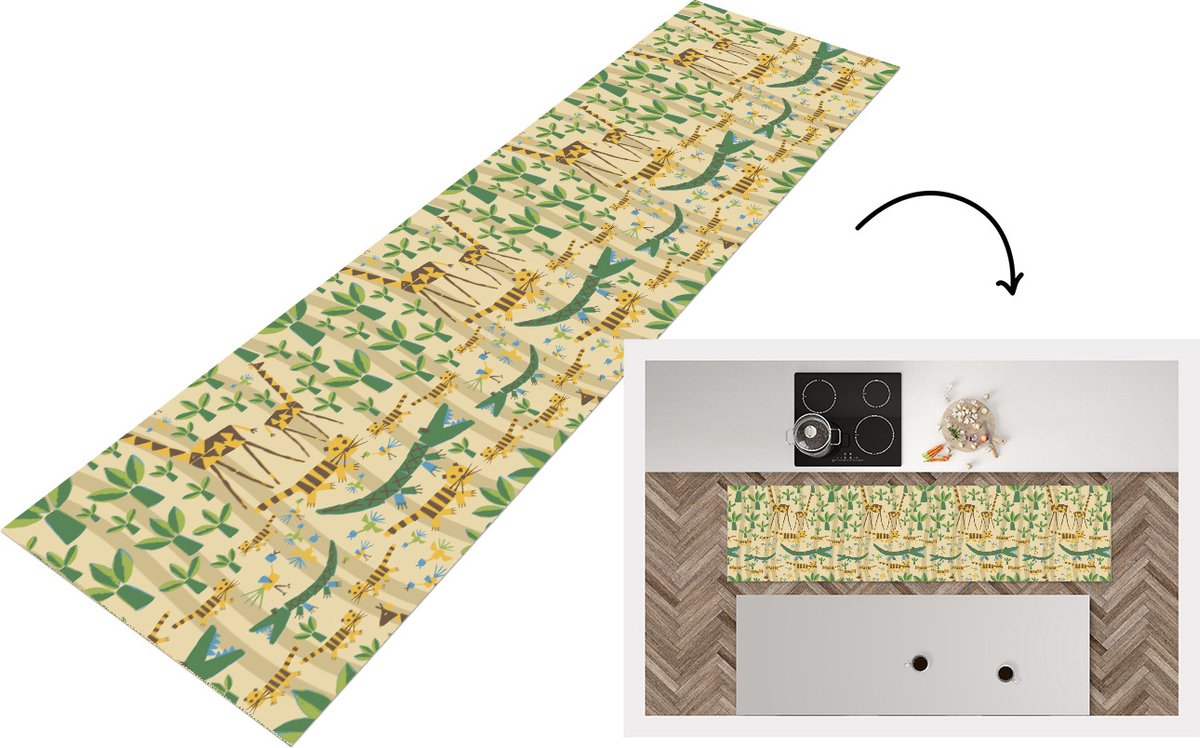 KitchenYeah Keukenloper - Loper keuken - Dieren - Design - Afrika - Abstract - 200x50 cm - Keukenloper vinyl Multicolor
