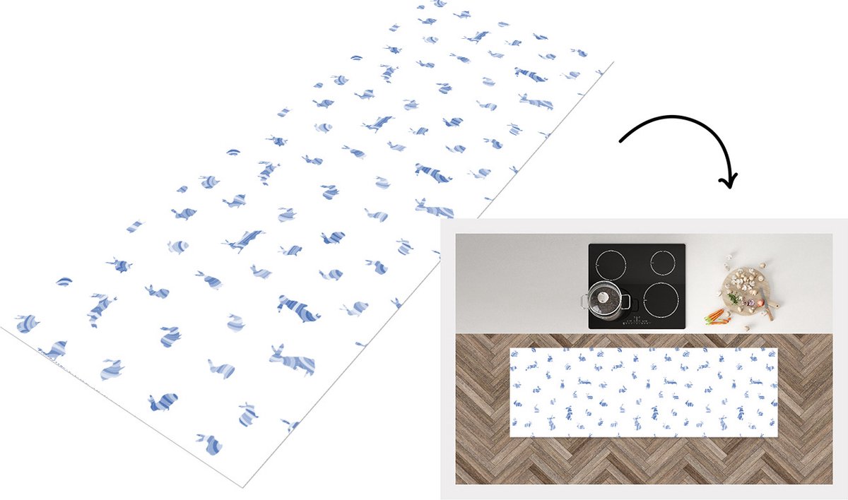 KitchenYeah Keukenloper - Loper keuken - Konijn - Patronen - Haas - 180x60 cm - Keukenloper vinyl Multicolor