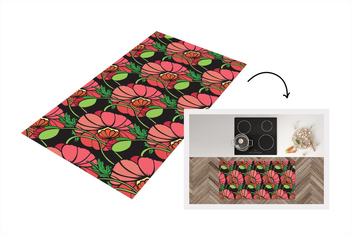 KitchenYeah Keukenloper - Loper keuken - Bloemen - Natuur - Roze - Patroon - 120x60 cm - Keukenloper vinyl Multicolor