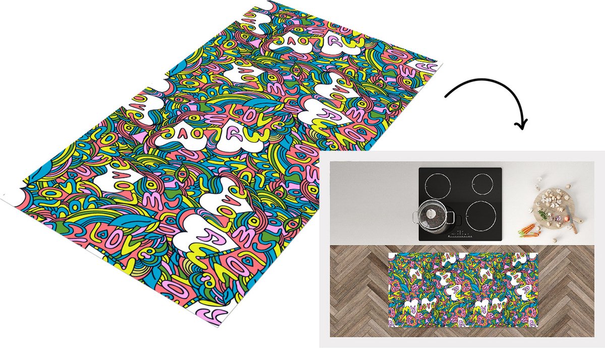 KitchenYeah Keukenloper - Loper keuken - Meisje - Liefde - Patronen - Love - 120x60 cm - Keukenloper vinyl Multicolor