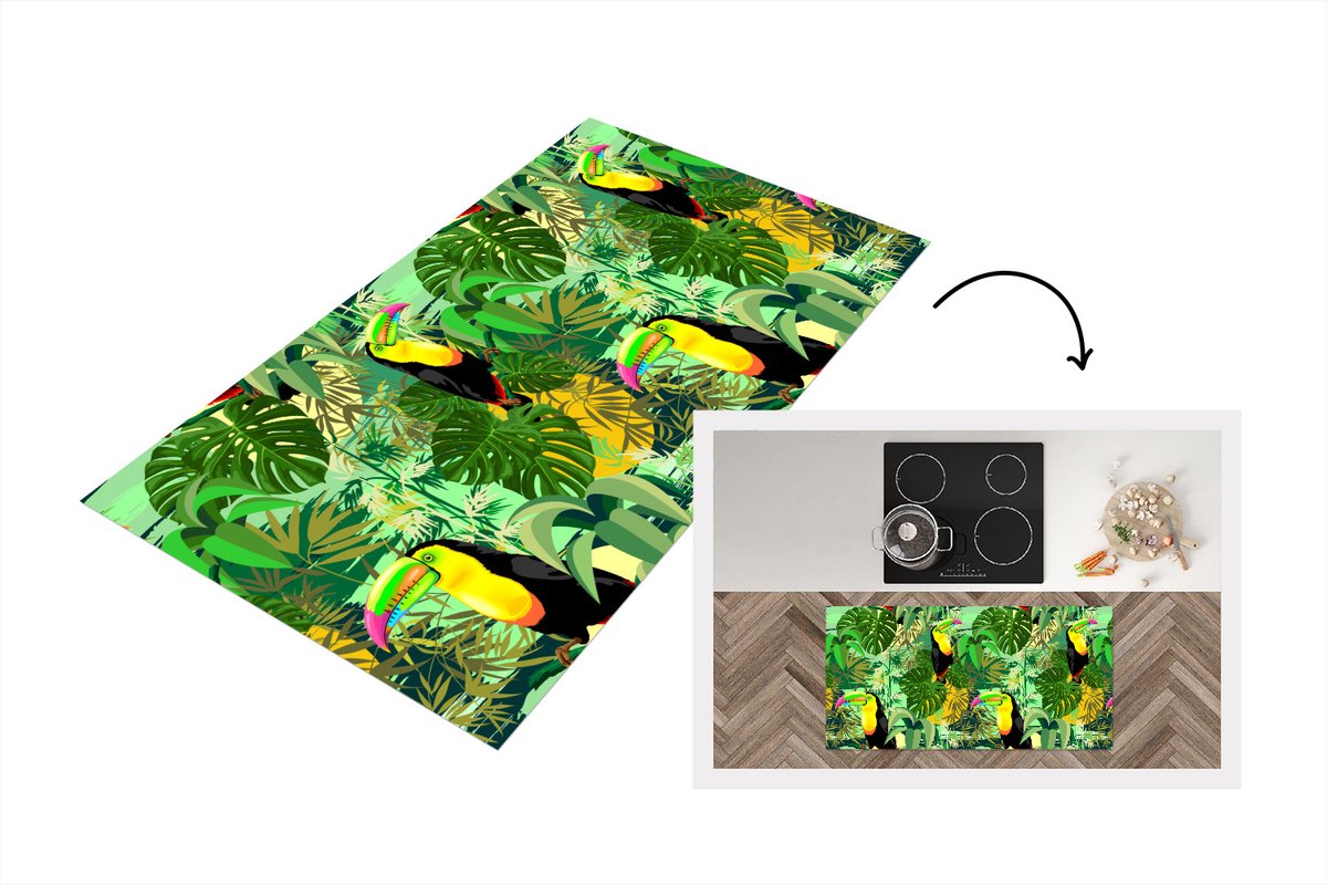 KitchenYeah Keukenloper - Loper keuken - Vogel - Patronen - Jungle - 120x60 cm - Keukenloper vinyl Multicolor