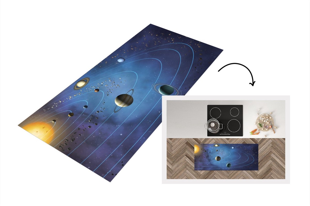 KitchenYeah Keukenloper - Loper keuken - het grote zonnestelsel - 120x50 cm - Keukenloper vinyl Multicolor