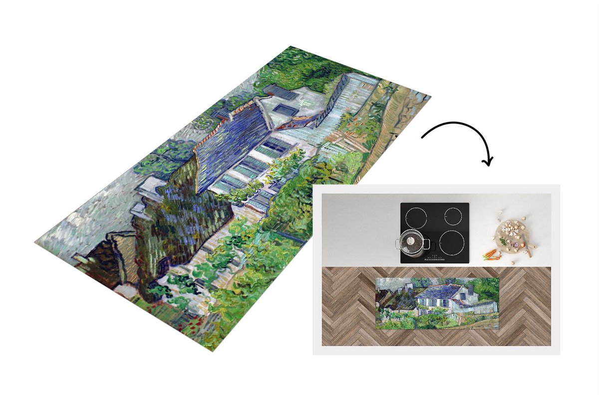 KitchenYeah Keukenloper - Loper keuken - Huis in Auvers - Vincent van Gogh - 120x50 cm - Keukenloper vinyl Multicolor