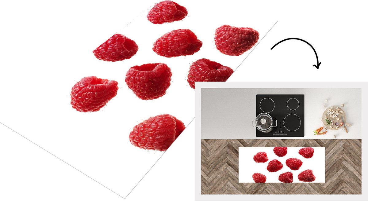 KitchenYeah Keukenloper - Loper keuken - Fruit - Framboos - Wit - 120x50 cm - Keukenloper vinyl Multicolor