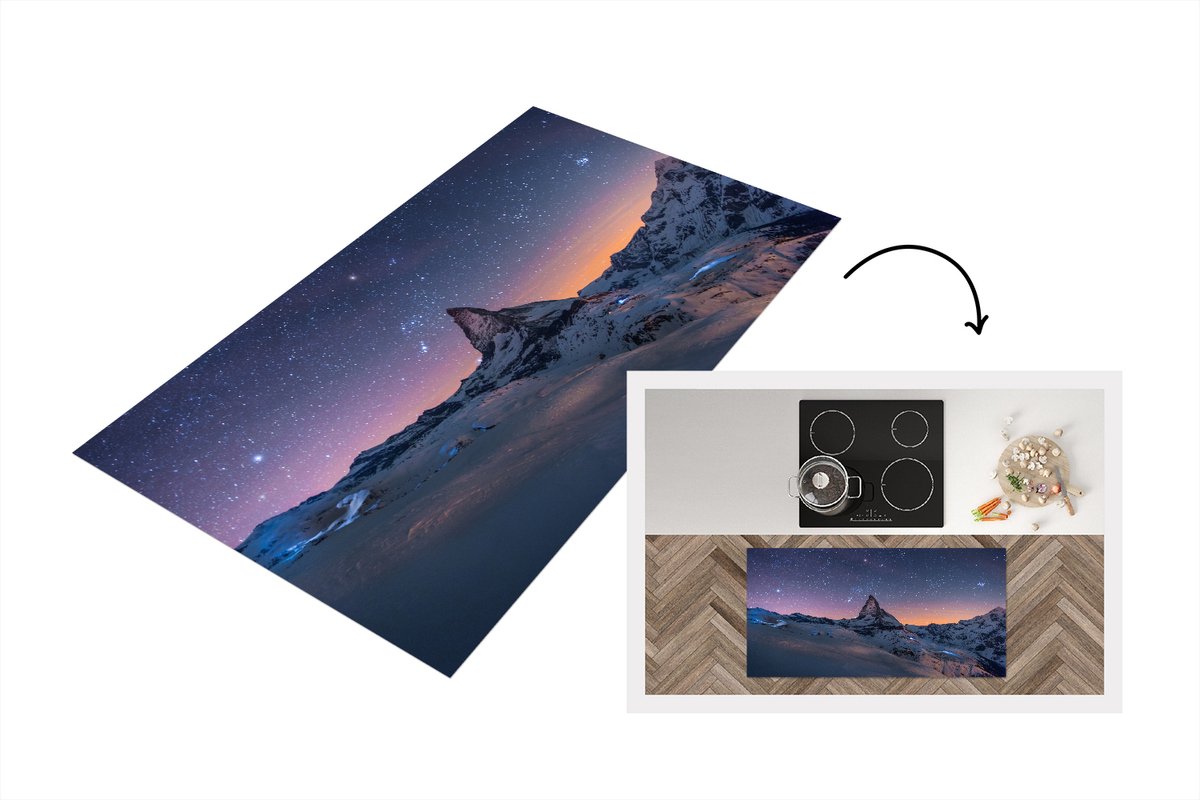 KitchenYeah Keukenloper - Loper keuken - Alpen - Sterrenhemel - Sneeuw - 120x60 cm - Keukenloper vinyl Multicolor