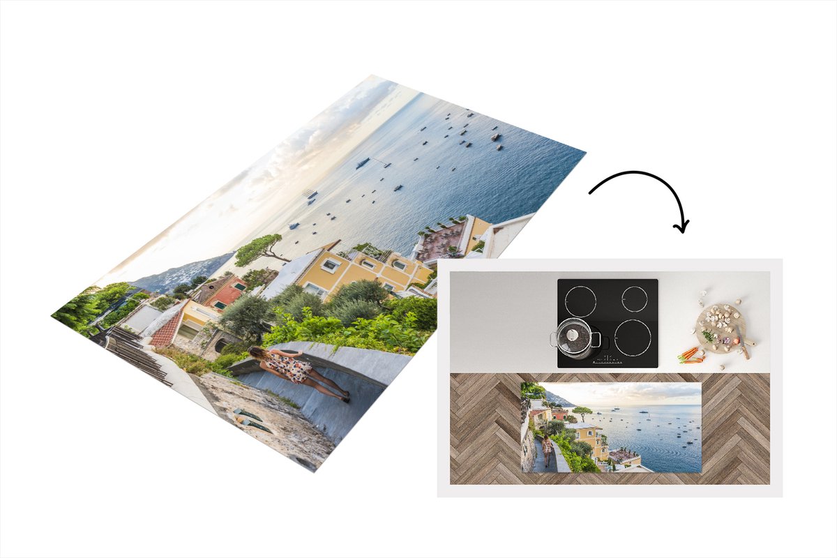 KitchenYeah Keukenloper - Loper keuken - Italië - Vrouw - Positano - Zee - 120x60 cm - Keukenloper vinyl Multicolor