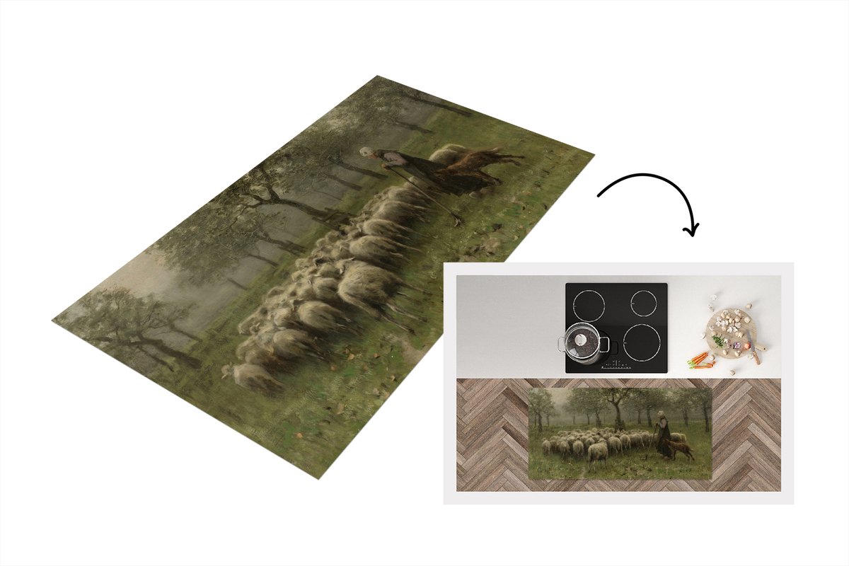 KitchenYeah Keukenloper - Loper keuken - Herderin met kudde schapen - Schilderij van Anton Mauve - 120x60 cm - Keukenloper vinyl Multicolor