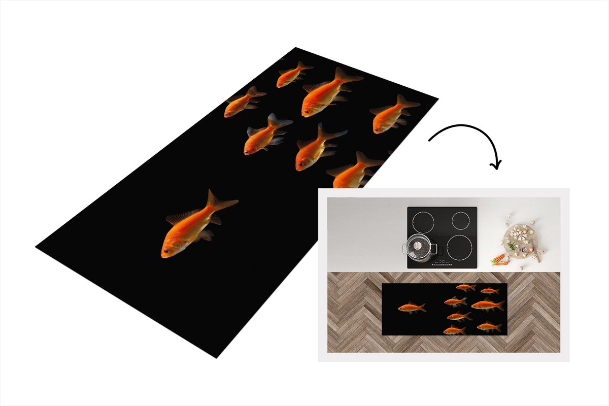 KitchenYeah Keukenloper - Loper keuken - Goudvis - Dieren - Zwart - 120x50 cm - Keukenloper vinyl Multicolor