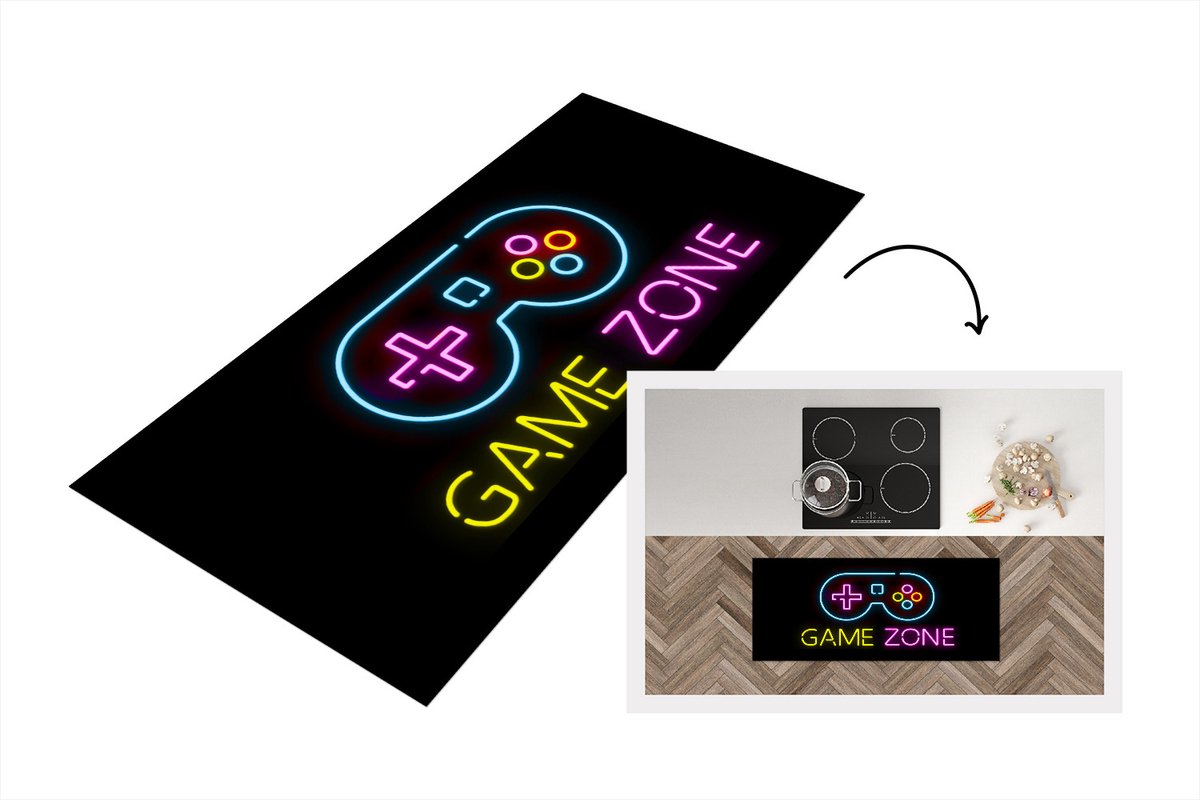 KitchenYeah Keukenloper - Loper keuken - Game - Neon - Quote - 120x50 cm - Keukenloper vinyl Multicolor