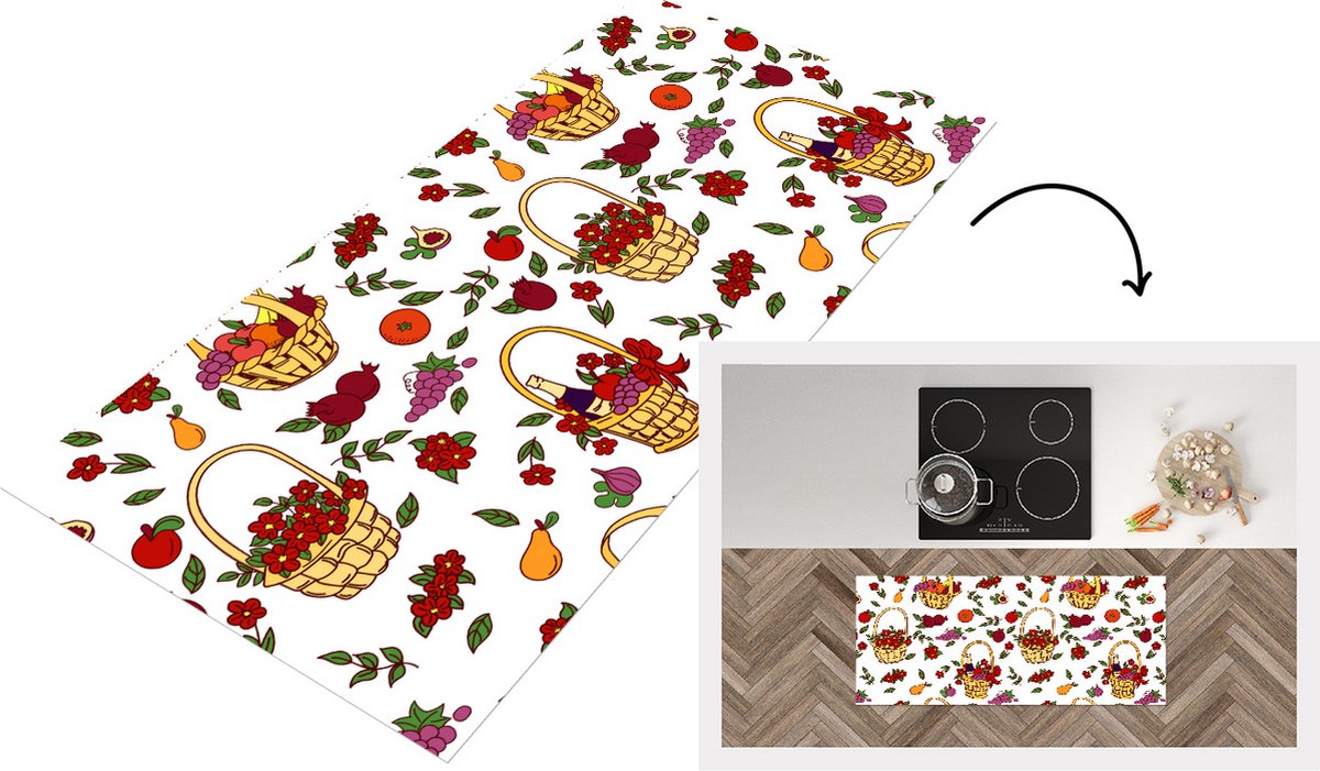KitchenYeah Keukenloper - Loper keuken - Mand - Fruit - Patronen - 120x50 cm - Keukenloper vinyl Multicolor
