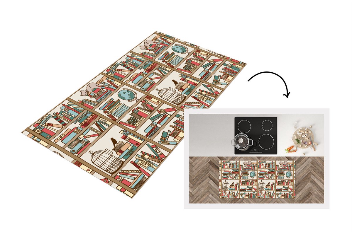 Keukenloper - Loper keuken - Kat - Boek - Kast - 120x60 cm - Keukenloper vinyl