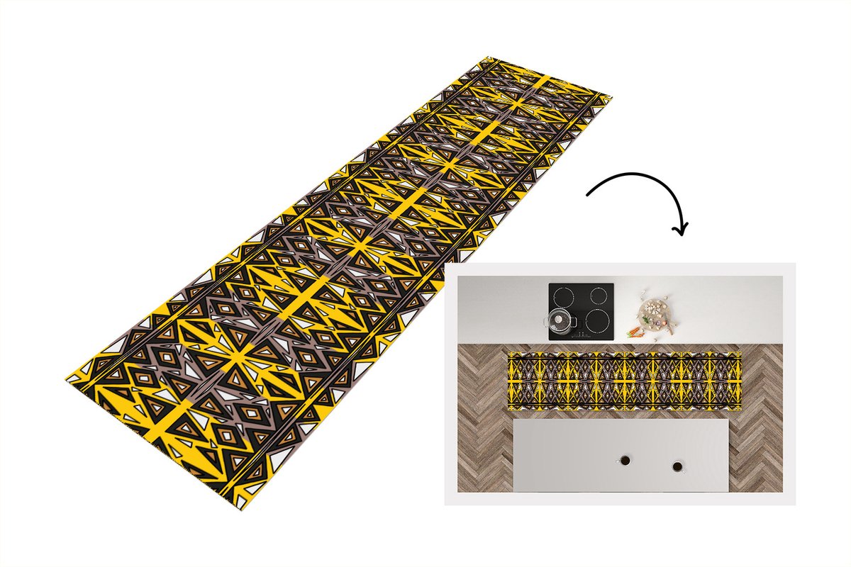 KitchenYeah Keukenloper - Loper keuken - Afrika - Geometrie - Patronen - 200x50 cm - Keukenloper vinyl Multicolor