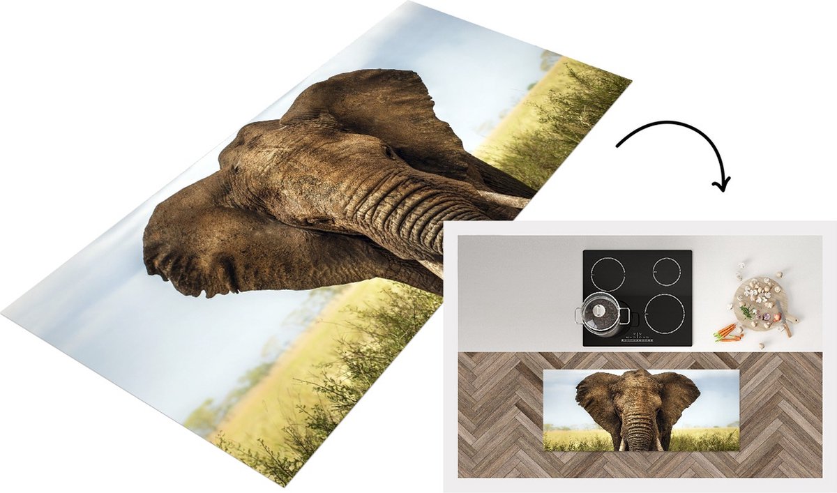 KitchenYeah Keukenloper - Loper keuken - Afrikaanse olifant vooraanzicht - 120x50 cm - Keukenloper vinyl Multicolor