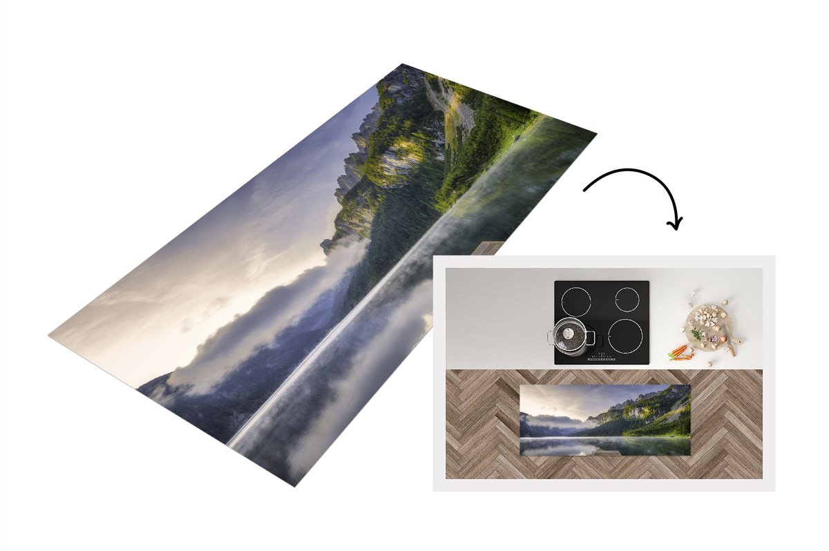KitchenYeah Keukenloper - Loper keuken - Zonsopkomt boven het kalme landschap in Oostenrijk - 120x50 cm - Keukenloper vinyl Multicolor