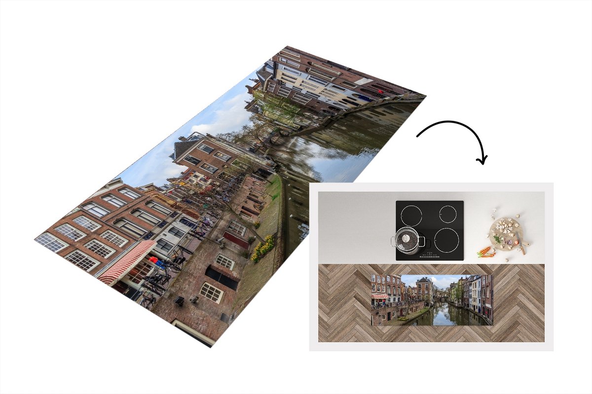 KitchenYeah Keukenloper - Loper keuken - Architectuur - Utrecht - Gracht - 120x50 cm - Keukenloper vinyl Multicolor