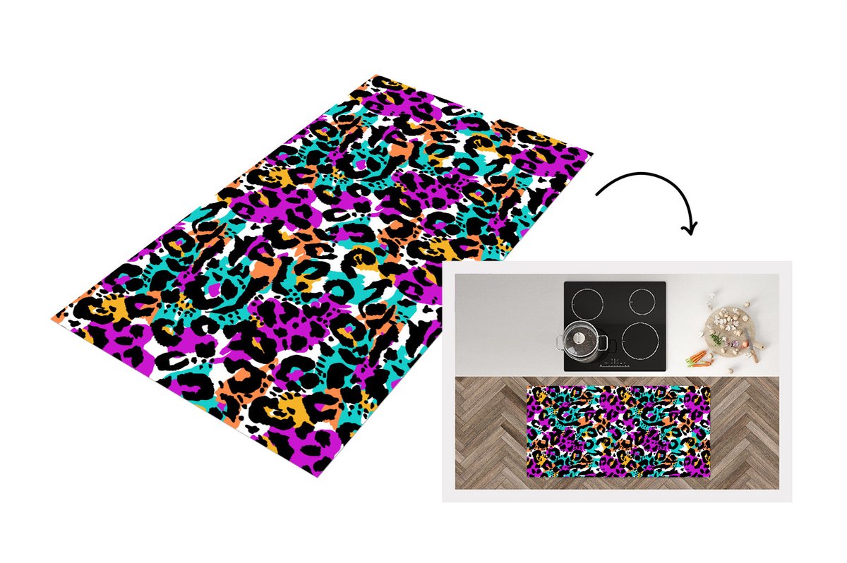 KitchenYeah Keukenloper - Loper keuken - Panterprint - Regenboog - Vlekken - 120x60 cm - Keukenloper vinyl Multicolor