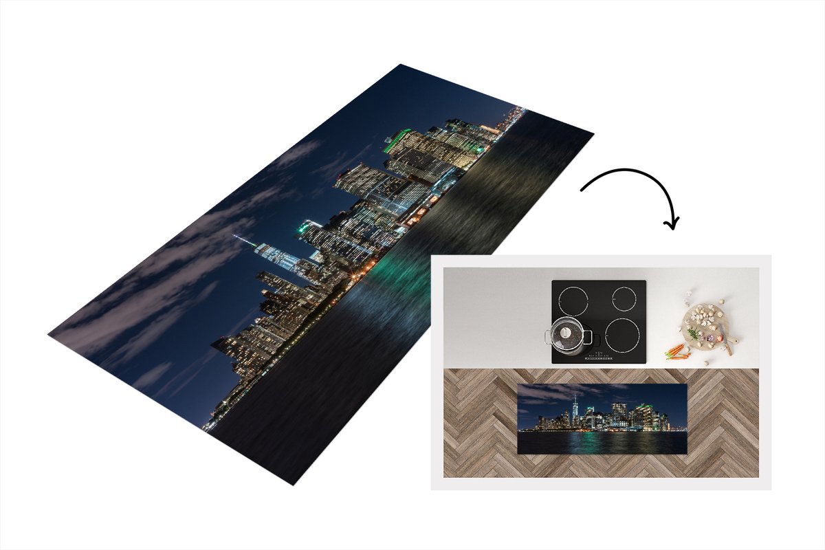 KitchenYeah Keukenloper - Loper keuken - New York - Skyline - Sterrenhemel - 120x50 cm - Keukenloper vinyl Multicolor