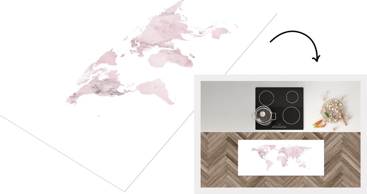 KitchenYeah Keukenloper - Loper keuken - Wereldkaart - Luxe - Marmer - 120x50 cm - Keukenloper vinyl Multicolor