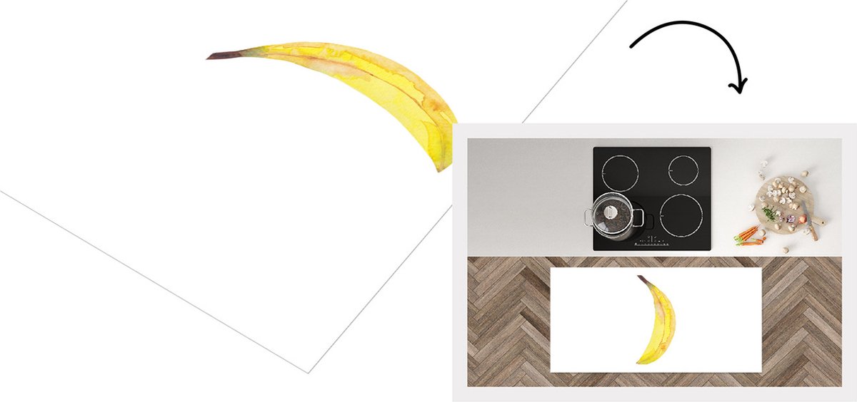 KitchenYeah Keukenloper - Loper keuken - Banaan - Waterverf - Wit - Keukenloper vinyl, foto 2