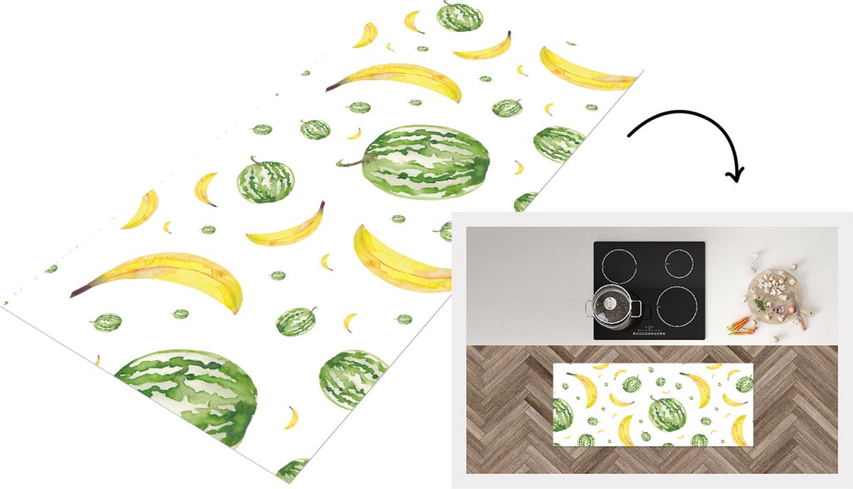 KitchenYeah Keukenloper - Loper keuken - Meloenen - Bananen - Wit - Keukenloper vinyl Multicolor