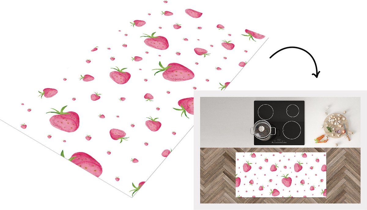 KitchenYeah Keukenloper - Loper keuken - Aardbei - Fruit - Aquarel - 120x60 cm - Keukenloper vinyl Multicolor