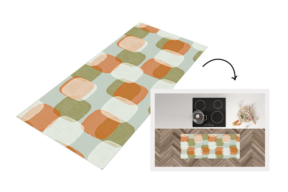 KitchenYeah Keukenloper - Loper keuken - Retro - Patroon - Pastel - 120x50 cm - Keukenloper vinyl Multicolor