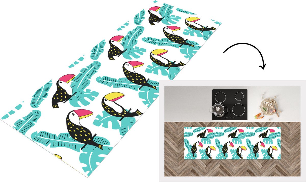 Keukenloper - Loper keuken - Patroon - Jungle - Toekan - 180x60 cm - Keukenloper vinyl