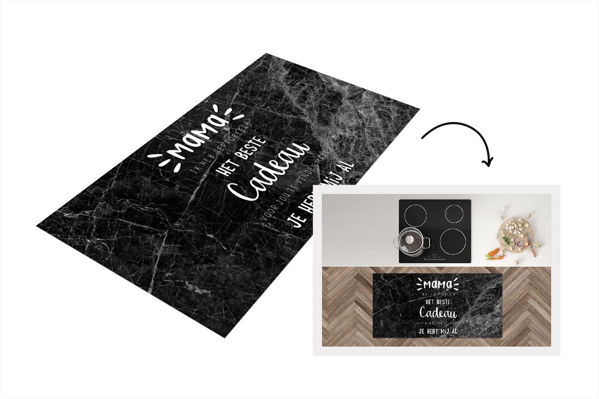 KitchenYeah Keukenloper - Loper keuken - Spreuken - Quotes Mama Je Hebt Mij Al - Moederdag cadeautje - Mama - Cadeau - Moeder - zwart wit - 120x60 cm - Keukenloper vinyl Zwart; Wit