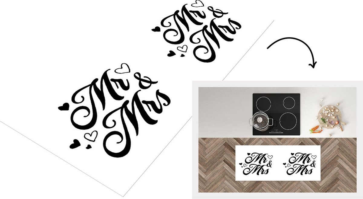 KitchenYeah Keukenloper - Loper keuken - 'Mrs & Mrs' - Quotes - Spreuken - Trouwen - 120x50 cm - Keukenloper vinyl Multicolor