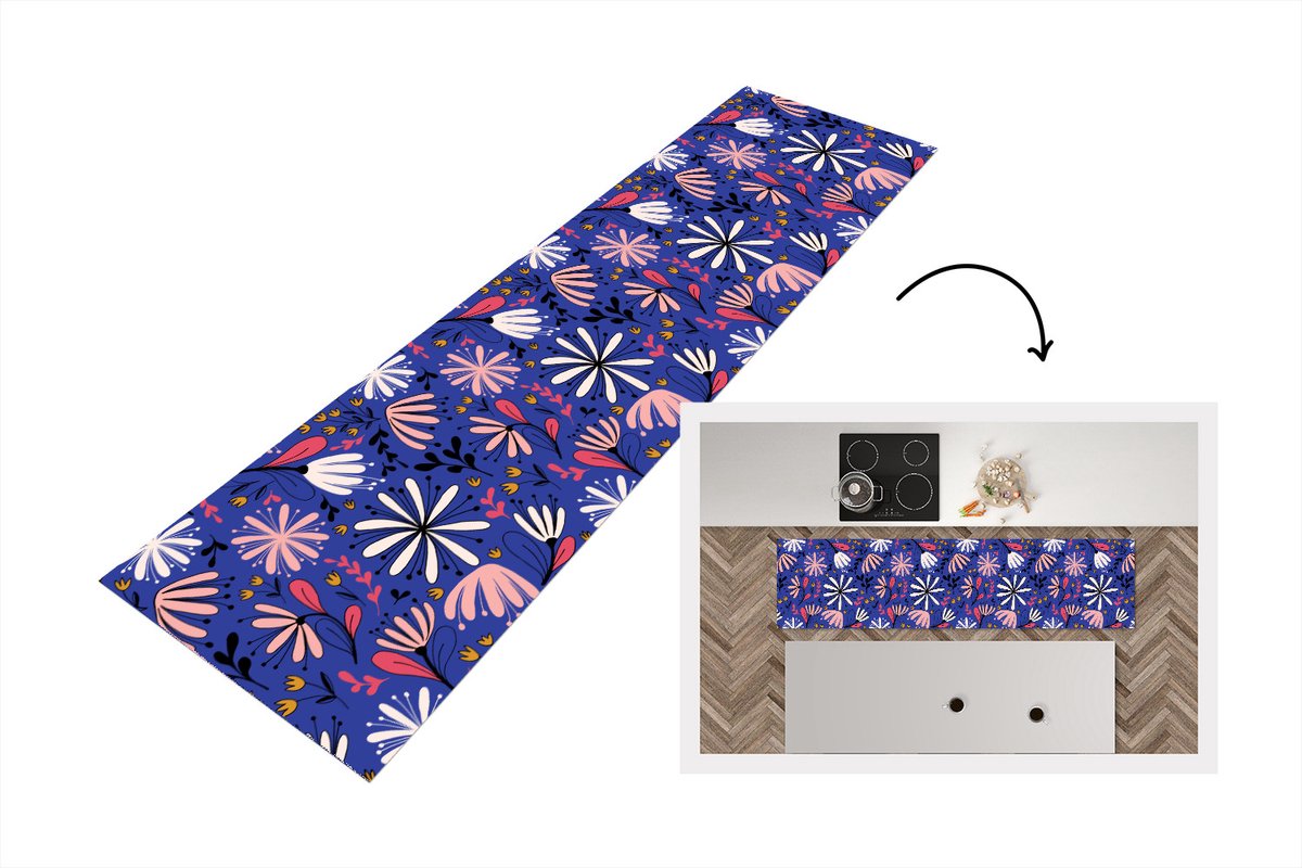 KitchenYeah Keukenloper - Loper keuken - Patronen - Abstract - Bloemen - 200x50 cm - Keukenloper vinyl Multicolor