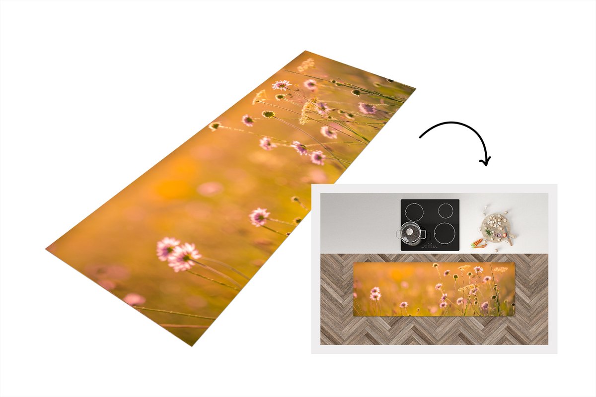 KitchenYeah Keukenloper - Loper keuken - Bloemen - Licht - Roze - 180x60 cm - Keukenloper vinyl Multicolor
