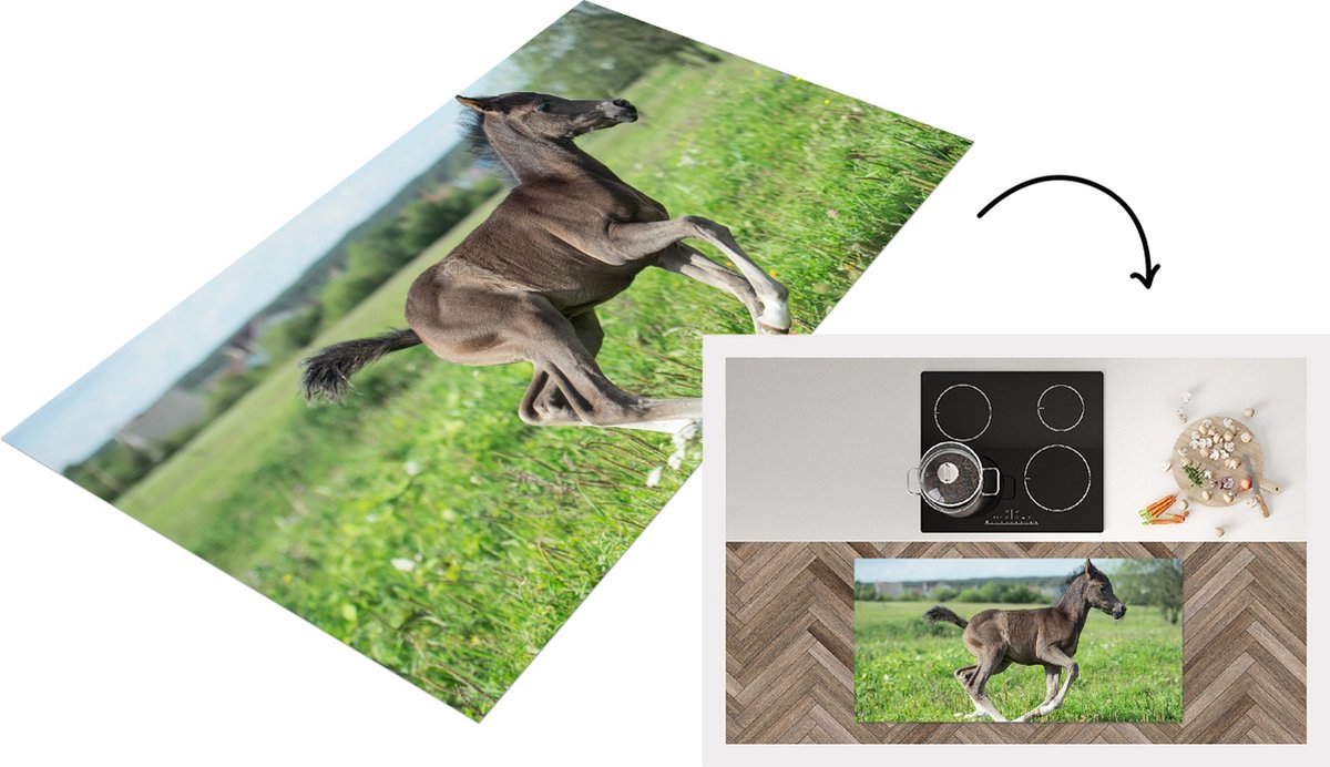 KitchenYeah Keukenloper - Loper keuken - Paard - Bloemen - Gras - Keukenloper vinyl multicolor, foto 2