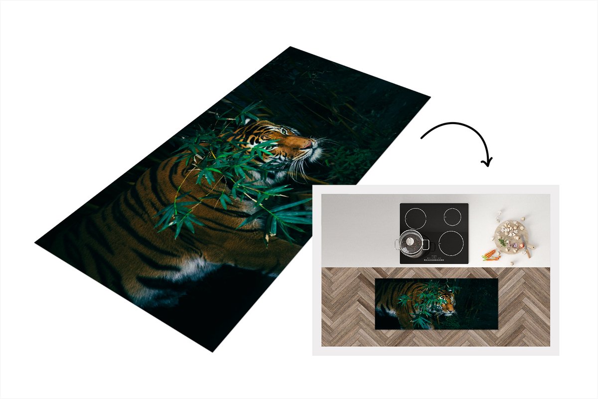 KitchenYeah Keukenloper - Loper keuken - Tijger - Dieren - Jungle - 120x50 cm - Keukenloper vinyl Multicolor