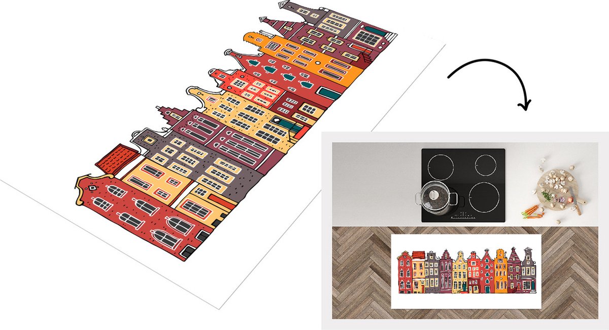 KitchenYeah Keukenloper - Loper keuken - Illustratie - Amsterdam - Huis - 120x60 cm - Keukenloper vinyl Multicolor