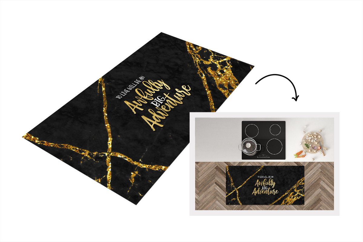KitchenYeah Keukenloper - Loper keuken - Quotes - Avontuur - Goud - Glitter - 120x60 cm - Keukenloper vinyl Multicolor