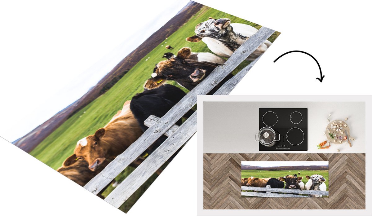 KitchenYeah Keukenloper - Loper keuken - Dieren - Koe - Hek - 120x50 cm - Keukenloper vinyl Multicolor