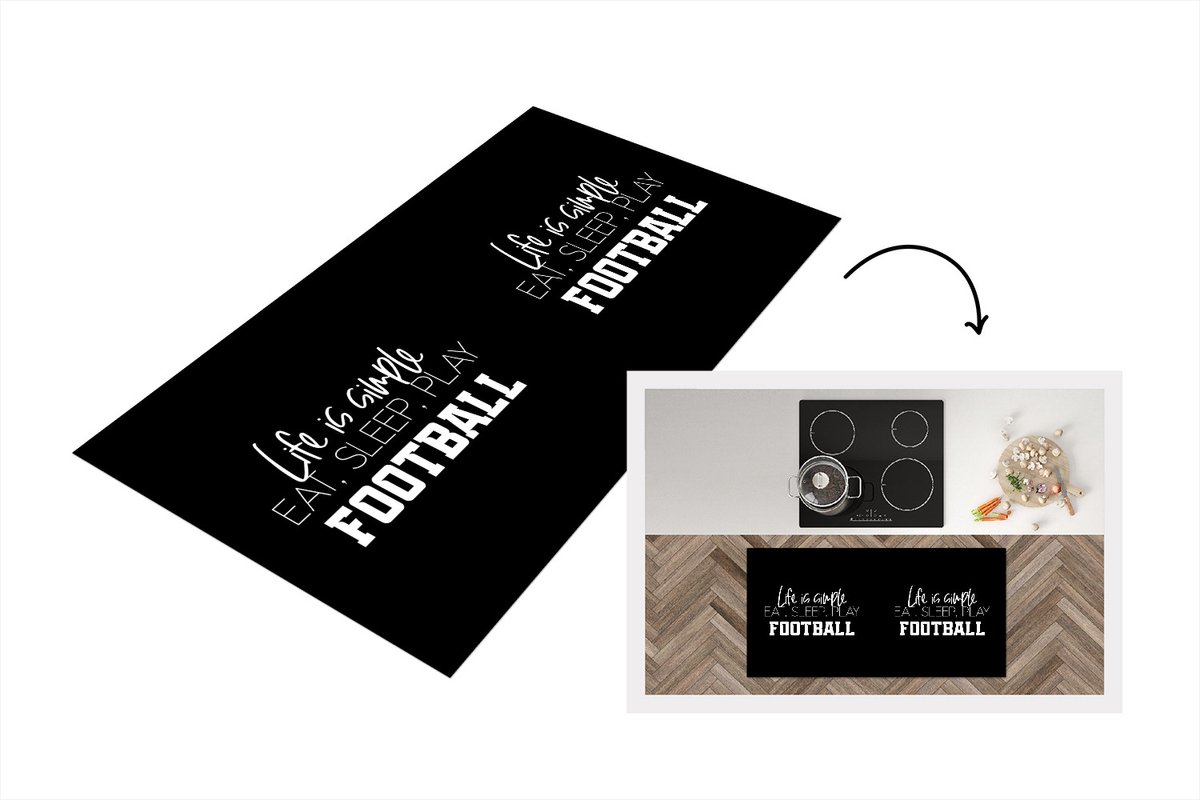 KitchenYeah Keukenloper - Loper keuken - Life is simple, eat sleep play football - Spreuken - Quotes - Voetbal - 120x60 cm - Keukenloper vinyl Multicolor