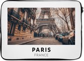 Laptophoes 14 inch - Frankrijk - Parijs - Eiffeltoren - Laptop sleeve - Binnenmaat 34x23,5 cm - Zwarte achterkant