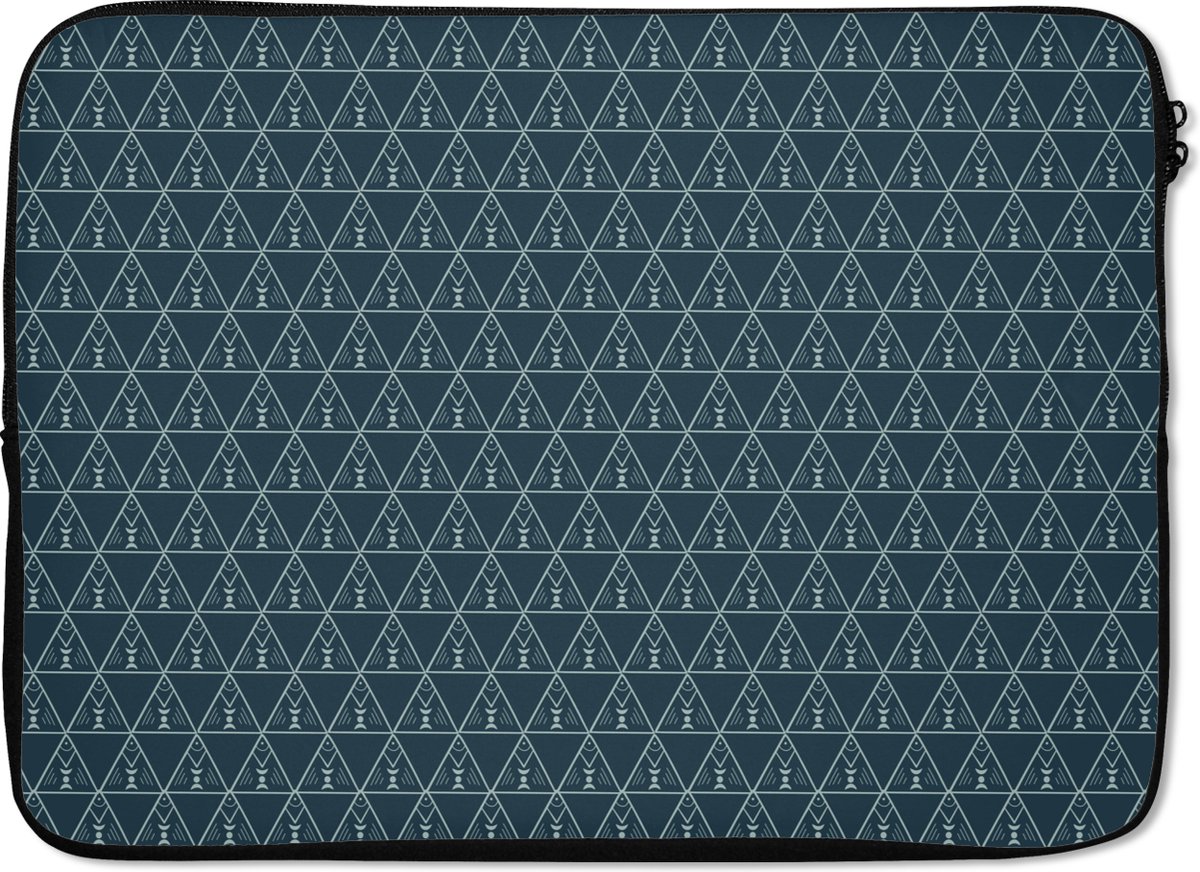 Laptophoes 14 inch - Patronen - Boho - Blauw - Laptop sleeve - Binnenmaat 33x23 cm - Zwarte achterkant