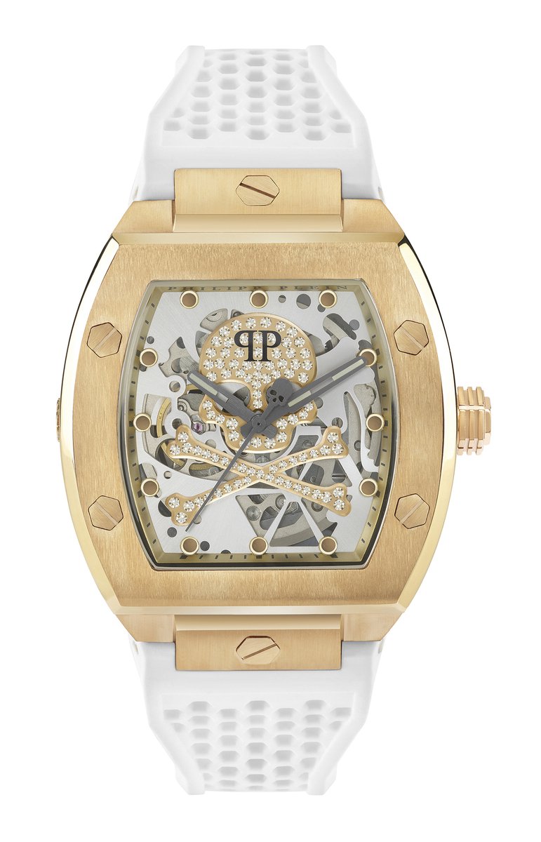 Philipp Plein The $Keleton PWBAA0421 Horloge - Siliconen - Wit - Ø 44 mm