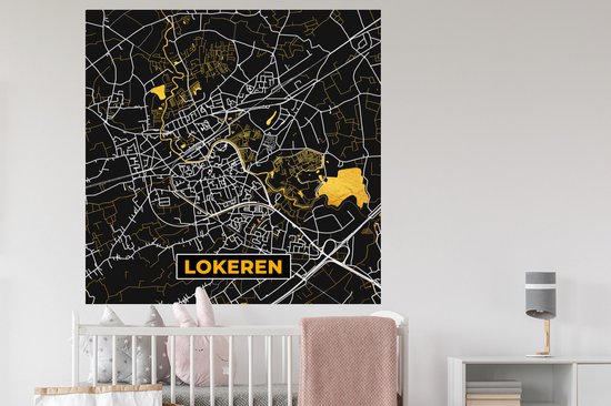 Stickers Stickers muraux - Or - Lokeren - Carte - Carte - Plan de la ville - 120x120 cm - Feuille adhésive XXL