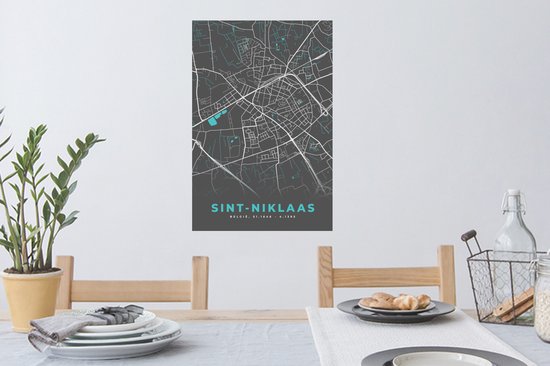 Muurstickers - Sticker Folie - België – Sint Niklaas – Stadskaart – Kaart – Blauw – Plattegrond - 40x60 cm - Plakfolie - Muurstickers Kinderkamer - Zelfklevend Behang - Zelfklevend behangpapier - Stickerfolie