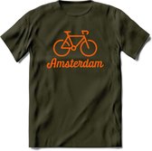 Amsterdam Fiets Stad T-Shirt | Souvenirs Holland Kleding | Dames / Heren / Unisex Koningsdag shirt | Grappig Nederland Fiets Land Cadeau | - Leger Groen - L