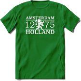 Amsterdam T-Shirt | Souvenirs Holland Kleding | Dames / Heren / Unisex Koningsdag shirt | Grappig Nederland Fiets Land Cadeau | - Donker Groen - M
