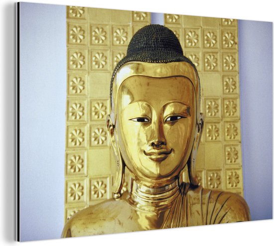 Wanddecoratie Metaal - Aluminium Schilderij - Gouden Boeddha beeld