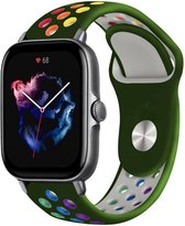 Siliconen Smartwatch bandje - Geschikt voor  Amazfit GTS 3 sport band - legergroen/kleurrijk - Strap-it Horlogeband / Polsband / Armband