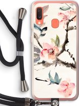 Case Company® - Samsung Galaxy A20e hoesje met Koord - Japanse bloemen - Telefoonhoesje met Zwart Koord - Bescherming aan alle Kanten en Over de Schermrand
