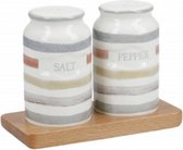 peper- en zoutstel 8 cm keramiek/hout wit 3-delig