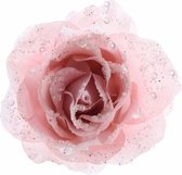 Decoratie roos poeder roze 14 cm - Lichtroze kunstrozen op clip 14 cm