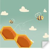 Muursticker Bee Happy Vierkant
